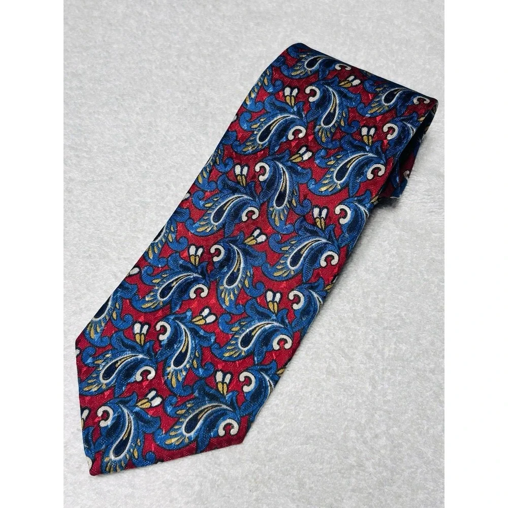 Vintage 1980s Christian Dior Monsieur Tie Red Blue Paisley Made In The USA